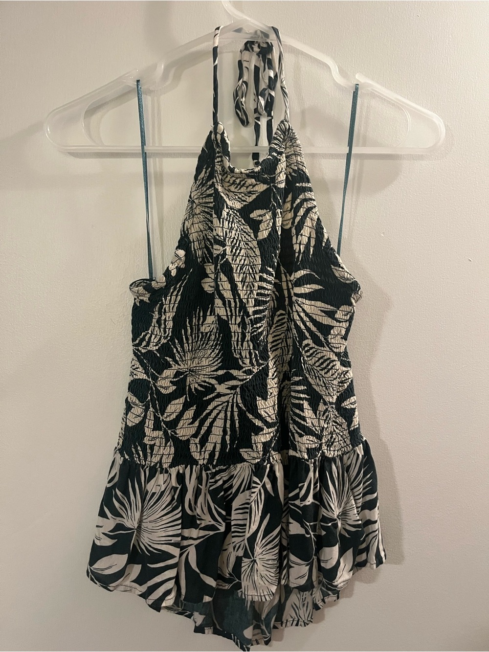 Patrons of Peace Green & White Tropical Halter Camisole